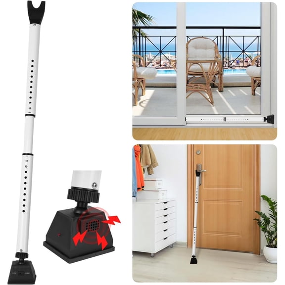 Security Door Stopper with Alarm & Sliding Patio Bar, 120db Loud Alert Adjustable Security Jammer Door Security Bar Window Child Proof Heavy Duty Door Stoppers for Home Apartment Travel - White