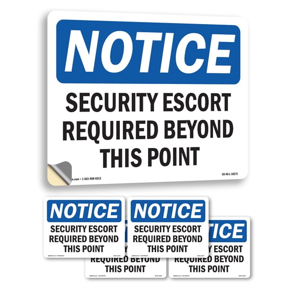 Security Escort Required Beyond This Point OSHA Notice Vinyl Decal Label 7 Inch x 5 Inch - 5 Pack