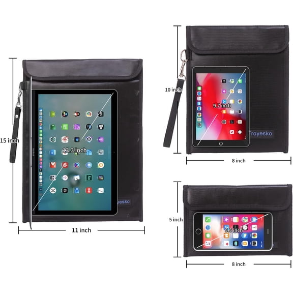 Security Fireproof Bags-3 Pack Fireproof Document Bag, Fire & Water Envelopes for A4 A5 Documents Holder,File,Cash,Jewelry,Passport,Tablet,Laptop (Black 15x11"+10x8"+8x5")