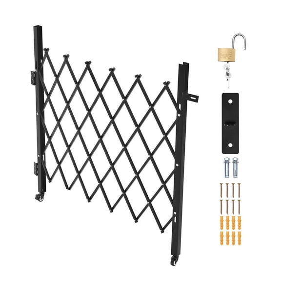 Security Gate Folding, Lockable Scissor Gate with Casters - Steel Retractable Barrier for Entry, Garage, Warehouse, Pool - 43.31 x 51.57 in