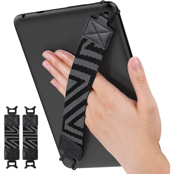 Security Hand-Strap for 9-11 Inch Tablet - iPad/iPad Pro/iPad Air/Kindle Fire HD/Samsung/Lenovo, High-Elasticity Versatile Hand Strap Lightweight Finger Grip Holder, 2 Pack, Black