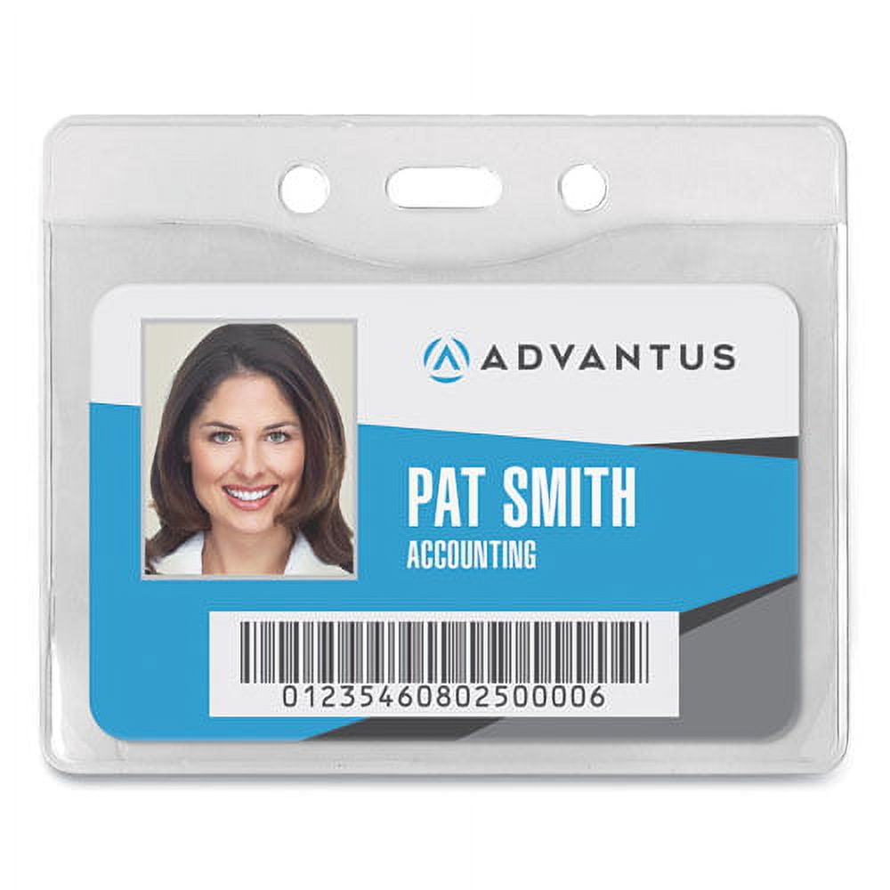 Security ID Badge Holders, Prepunched for Chain/Clip, Horizontal, Clear 4.25" x 3.5" Holder, 3.88" x 2.88" Insert, 50/Box | Bundle of 2 Boxes