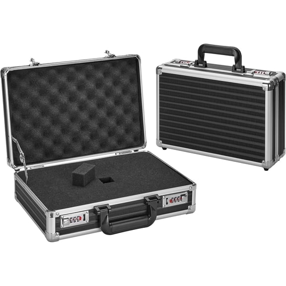 Security Lock Boxes - 14.2 x 9.4 x 4.5 Inch Medium, Portable Locking Storage Totes with Dual Combination Locks, Medicine Lock Box, Lock Boxes for Personal Items, Cash & Briefcase - Black