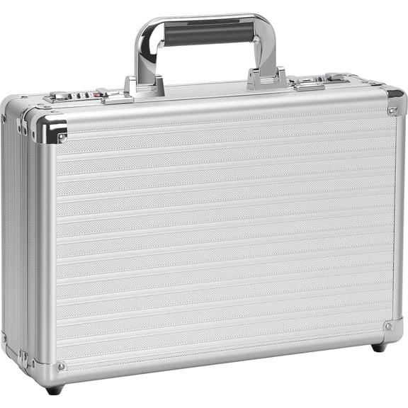 Security Lock Boxes - 14.2 x 9.4 x 4.5 Inch Medium, Portable Locking Storage Totes with Dual Combination Locks, Medicine Lock Box, Lock Boxes for Personal Items, Cash & Briefcase - Silver