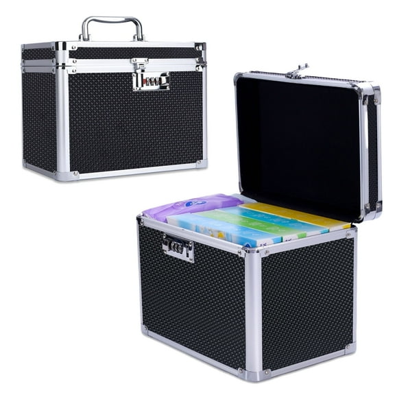 Security Lock Boxes Black,Lockable Storage Box Medicine,Code Lock Box Jewelry,Combination Lock Box for Office,Cosmetic Storage Box-7.25"x7.75"x10"