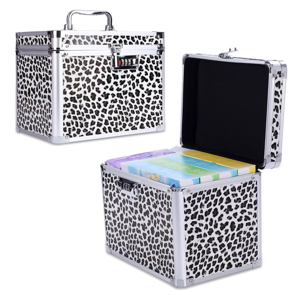 Security Lock Boxes Leopard ,Lockable Storage Box Medicine,Code Lock Box Jewelry,Combination Lock Box for Office,Cosmetic Storage Box-7.25"x7.75"x10"