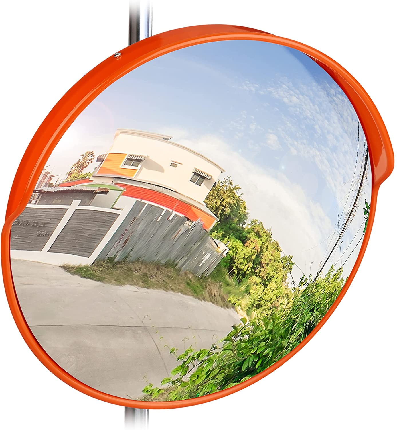 Security Mirror PC Convex Traffic Mirror Wide Angle Curved Safety Mirror Circular Pole Mount w/Adjustable Bracket for Outdoor Indoor Driveway Road Shop Garage Parking Lot Blind Spot Hidde