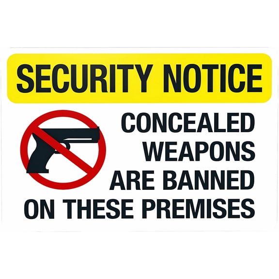 Security Notice Concealed Weapons Are Banned On These Premises Warning Sign - 8"x12" Metal Security Sign, Safety Wall Decor for Home Business Yard Garden Office Street Road, Weapon Ban