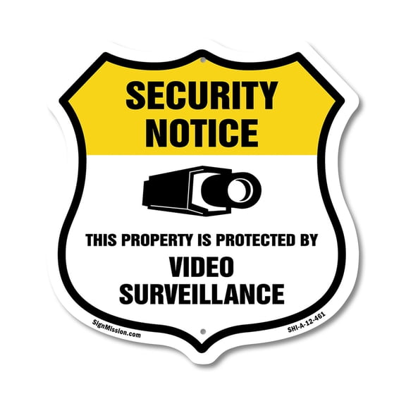 Security Notice Shield Sign This Property Is Protected By Video Surveillance 12 inch X 12 inch Shield-Shaped Rust-Free Aluminum Metal Sign Weather Resistant Made in the USA