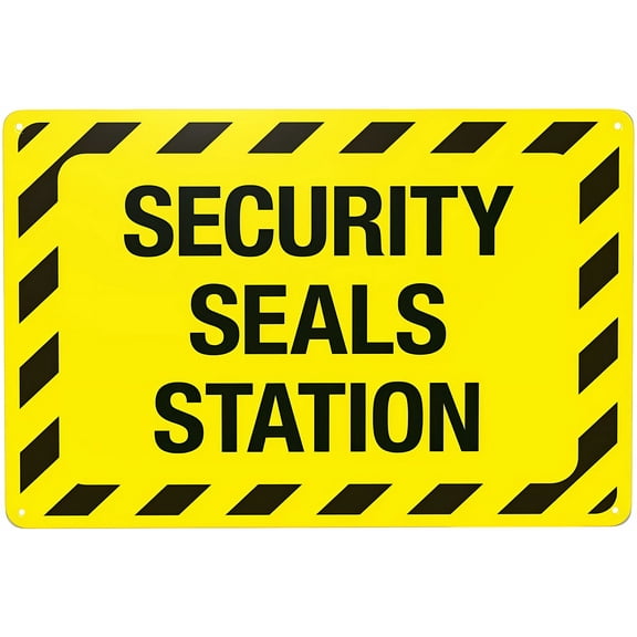 Security Seals Station Metal Warning Sign - 8"x12" Caution Security Poster for Road Street Home Business Wall Decor, Seals Station