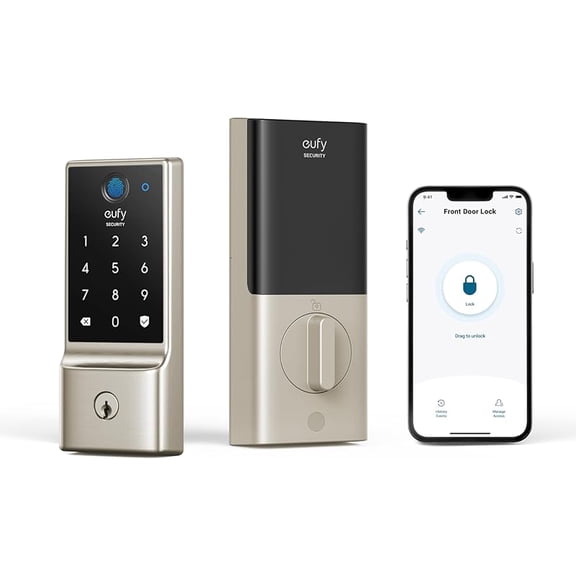 Security Smart Lock C220, Fingerprint Keyless Entry Door Lock, Built-in Wi-Fi, App Remote Control, Front Door Smart Lock Deadbolt, 8Months Battery, Reliable Power, IP53 Waterproof, BHMA Grade 3
