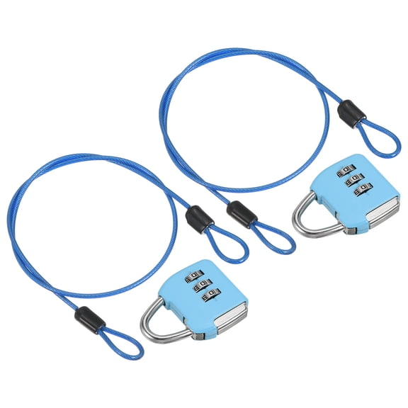 Uxcell 2Set 3Digit Combination Padlock Steel Security Cable 1.6' Travel Lock Sky Blue