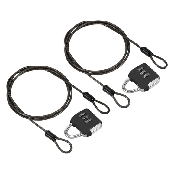 Uxcell 2Set 3Digit Combination Padlock Steel Security Cable 3.3' Travel Lock Black