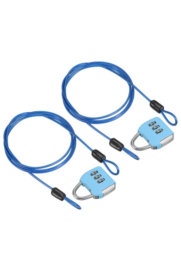 2Set 3Digit Combination Padlock Steel Security Cable 3.3' Travel Lock Sky Blue