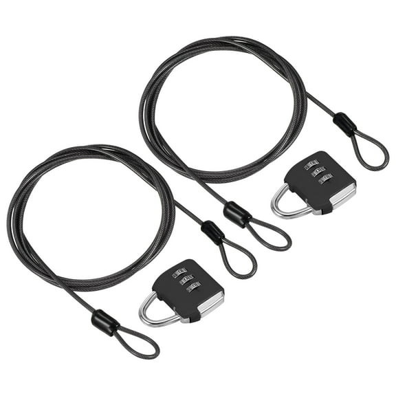 Uxcell 2Set 3Digit Combination Padlock Steel Security Cable 4.9' Travel Lock Black