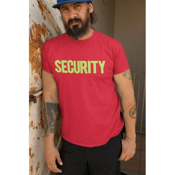 Security T-Shirt Front Back Print Men's Tee Red & Neon, X-Large