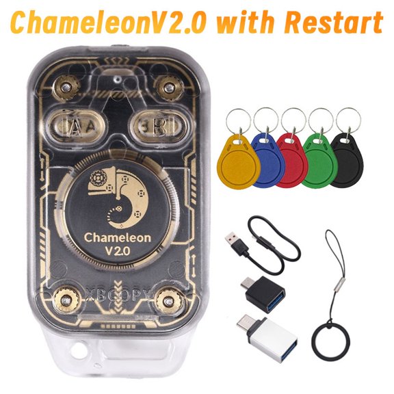 Security Technician RFID/NFC Reader Emulator Duplicator 125kHz 13.56MHz With 5 UID Keychains, 2 Adapters - Chameleon V2.0