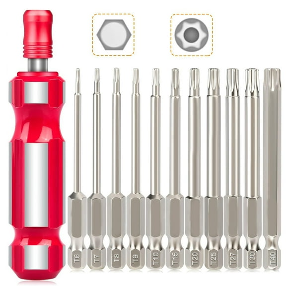 Security Torx Bit Set with 1/4'' Quick Release Bit Driver,11Pcs Tamper Proof Torx Bits & Screwdriver Handle Set,Magnetic S2 Steel, 3'' Long