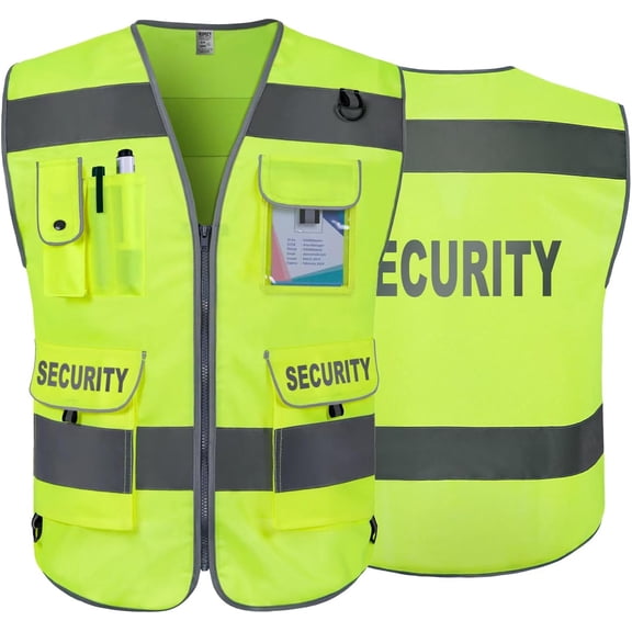 Security Vest with 9 Pockets High Visibility Reflective, Durable Hi Vis Vest with Reinforced Sewing