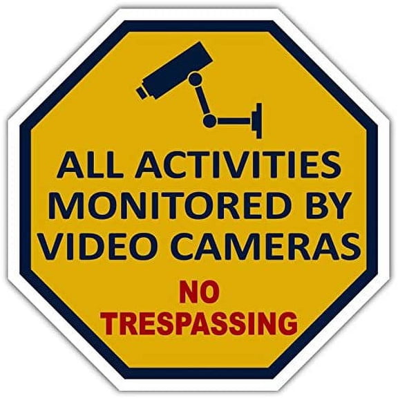 Security Warning All Activities Monitored by Video Cameras No Trespassing Vinyl Bumper Sticker Decal 5"x 5"