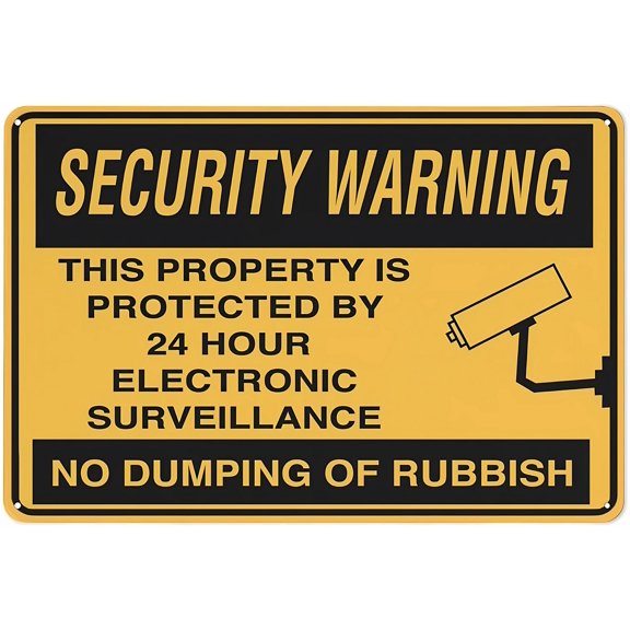 Security Warning No Dumping Of Rubbish Sign - 12×8 Inches, UV-Printed Aluminum Weatherproof, Home Or Business Outdoor Security Decor