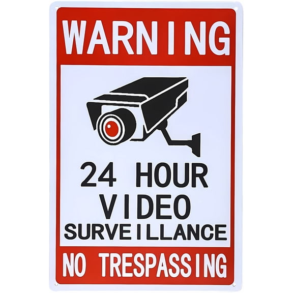 Security Warning Signs Video Surveillance Notice No Loitering Private Property No Trespassing Beware of Dogs (Brown) - 8"x12" Sign, Multi-Security Decor for Home Business