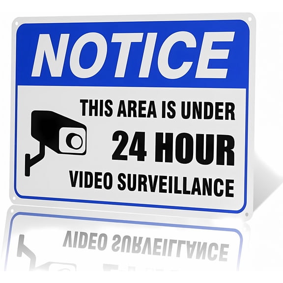 Security Warning Video Surveillance No Loitering Private Property Sign (Navy) - 12×8 Inches, No Trespassing Beware of Dogs, Home Business Security Decor