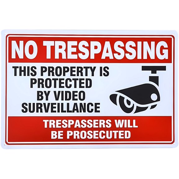 Security Warning Video Surveillance No Loitering Private Property Sign (Silver) - 12×8 Inches, No Trespassing Beware of Dogs, Home Business Security Decor