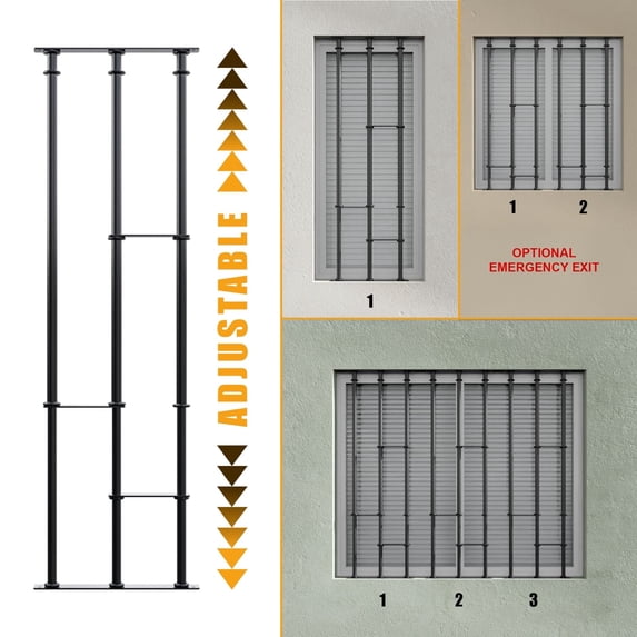 Security window Bars Model A black adjustable galvanized steel window security grille 43 x 16.5 x 1.9 in