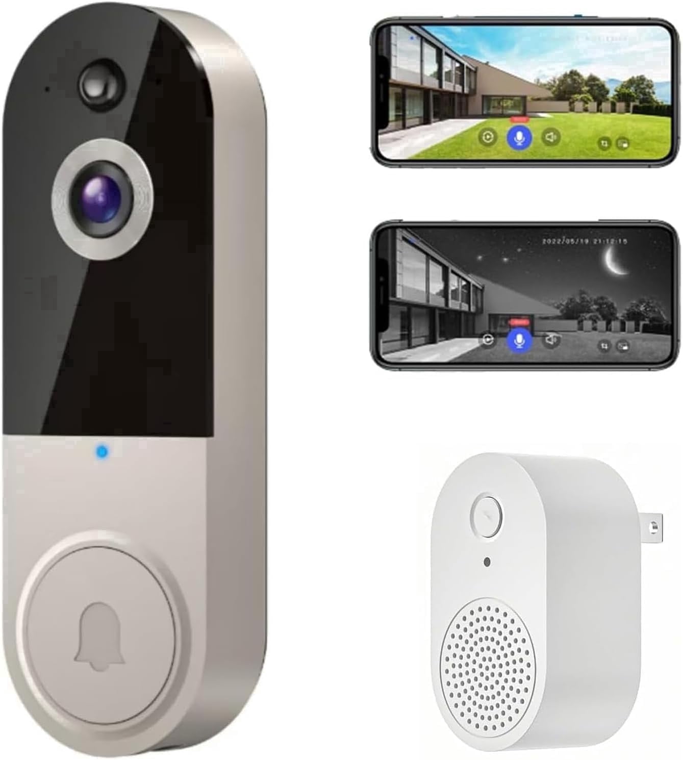 Security doorbell, 1080p wireless video doorbell camera with intelligent AI human detection, battery-powered, two-way talk, live view, night vision, 2.4G WiFi only, cloud storage, indoor and outdoor