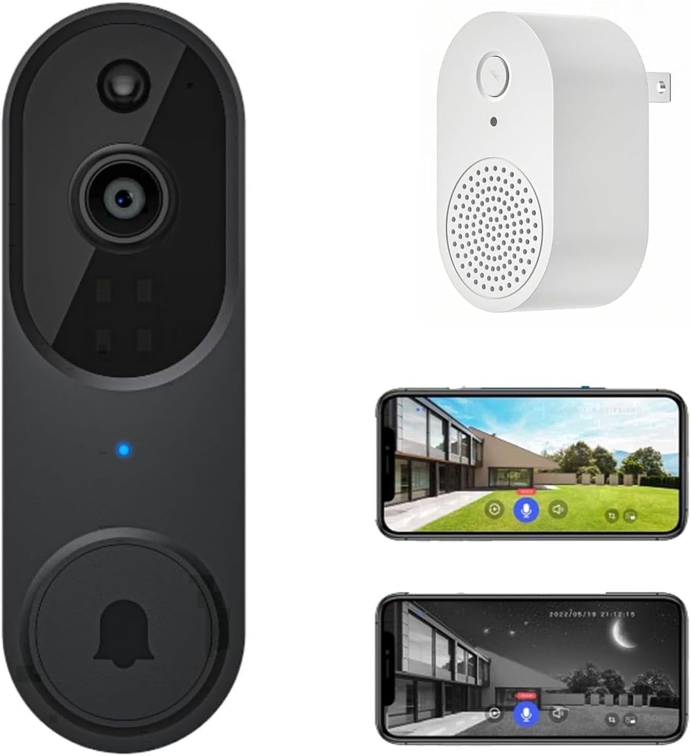 Security doorbell, 1080p wireless video doorbell camera with intelligent AI human detection, battery-powered, two-way talk, live view, night vision, 2.4G WiFi only, cloud storage, indoor and outdoor