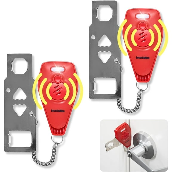 Securityman Portable Door Lock with Alarm - Red (2-Pack)