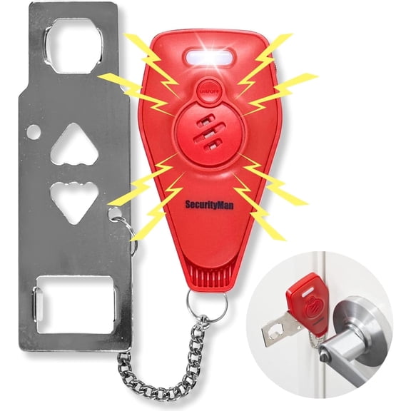 Securityman Portable Door Lock with Alarm - Red