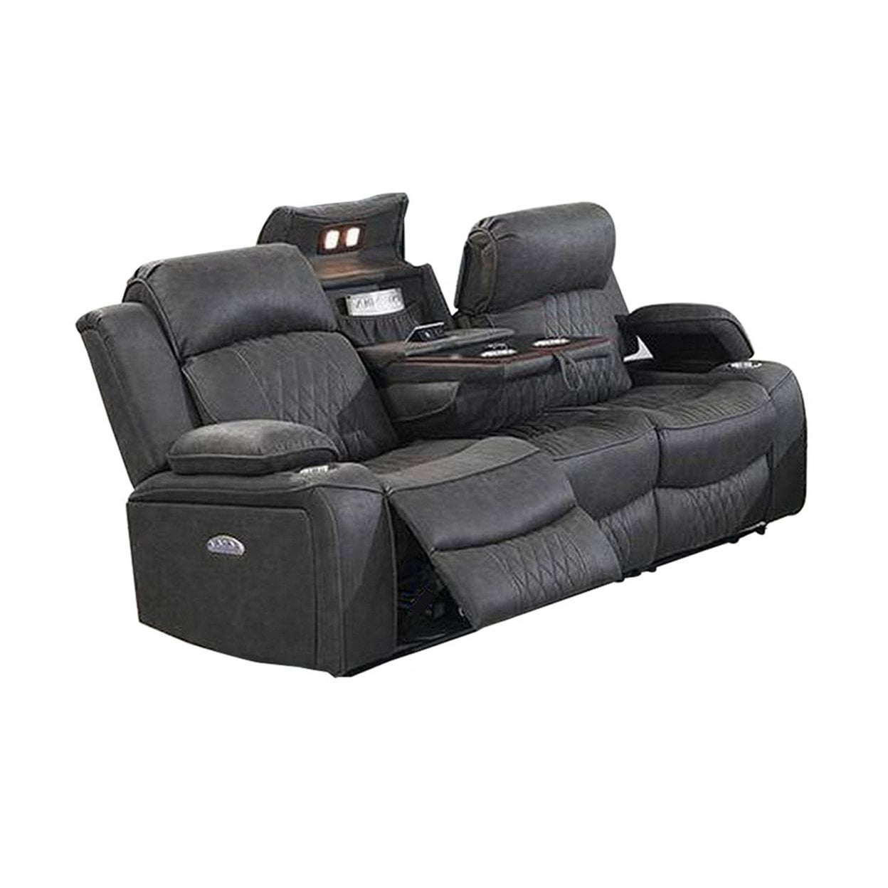 Seda 80 Inch Power Reclining Sofa USB Port Charcoal Vegan Faux Leather