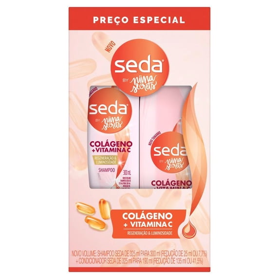 Seda - Linha Colageno e Vitamina C - Kit Shampoo 300 Ml e Condicionador 190 Ml - (Collagen and Vitamin C Collection - Set with Shampoo 10.14 Fl Oz and Conditioner 6.42 Fl Oz)