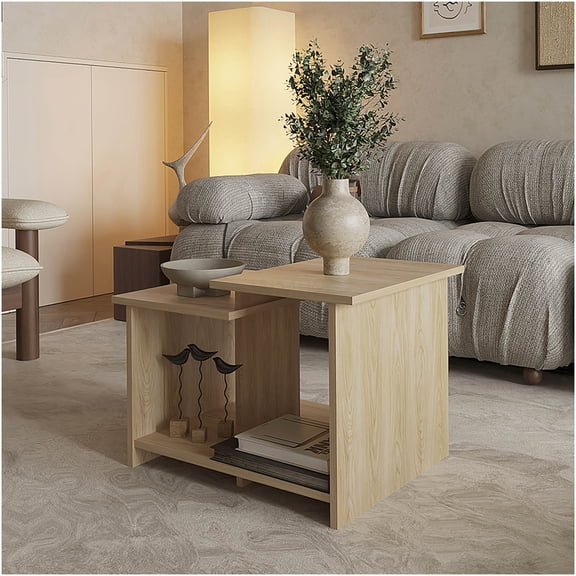Sedalia Light Pine Coffee Table with Storage, Beige Engineered Wood Sofa Table for Living Room