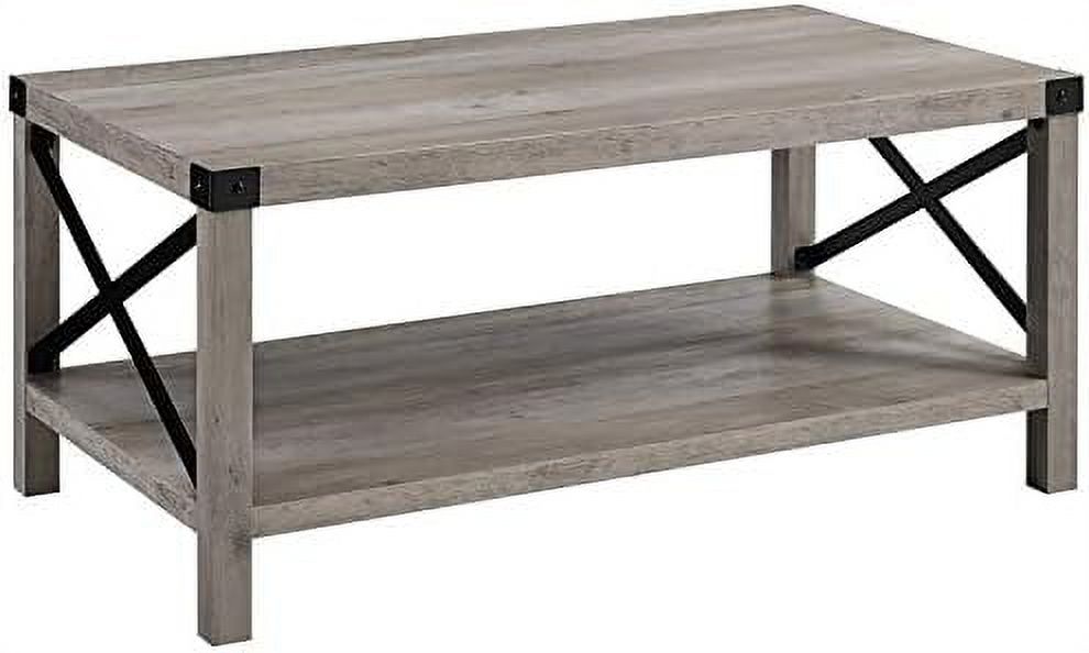 Sedalia Modern Farmhouse Metal X Coffee Table, 40 Inch, Grey Wash