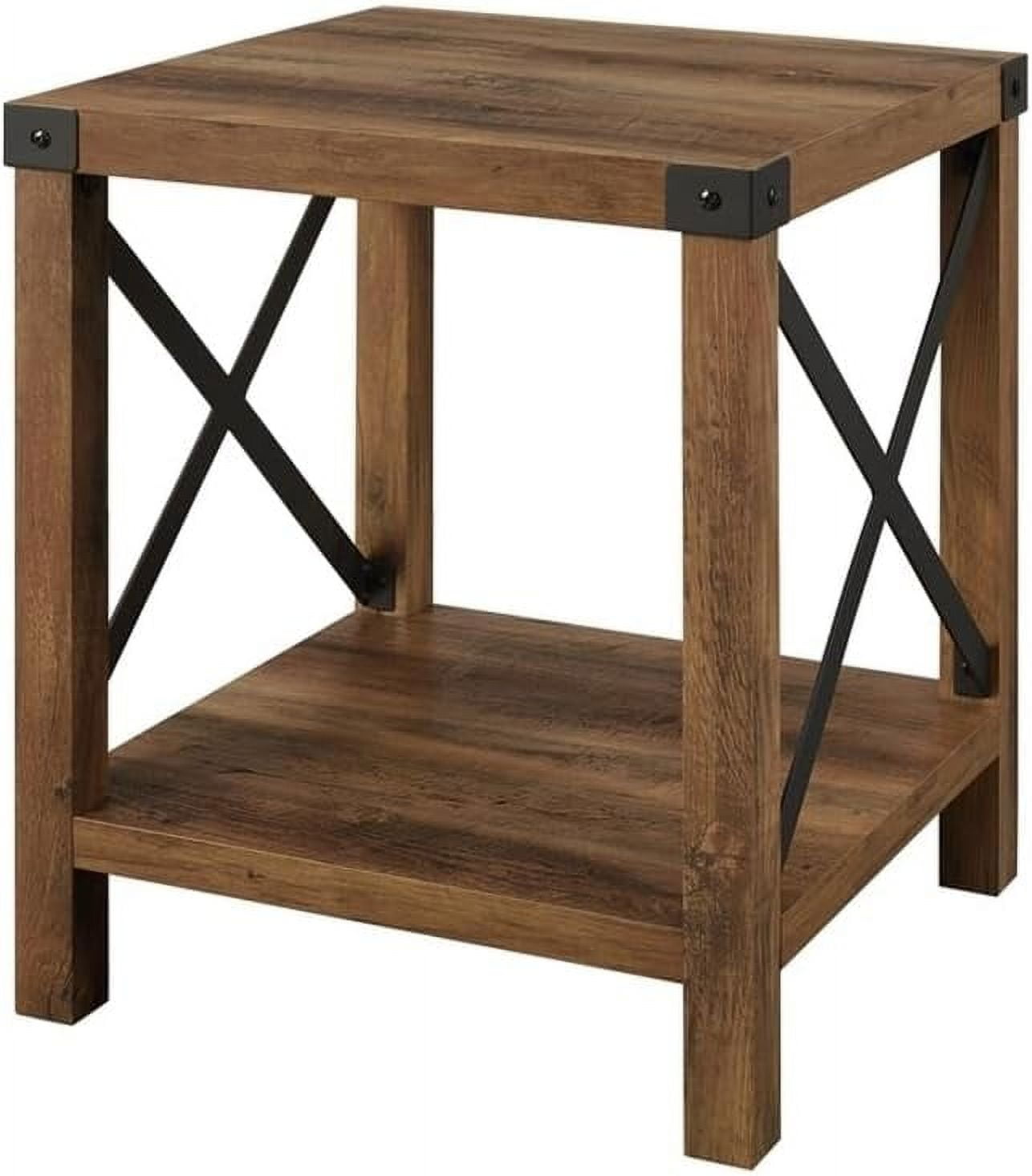 Sedalia Modern Farmhouse Metal X Side Table, 18 Inch, Rustic Oak