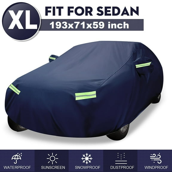 Sedan Car Cover Outdoor Waterproof Dust-proof Windproof UV Resistant All Weather Protection, Size XL, 193x71x59inch