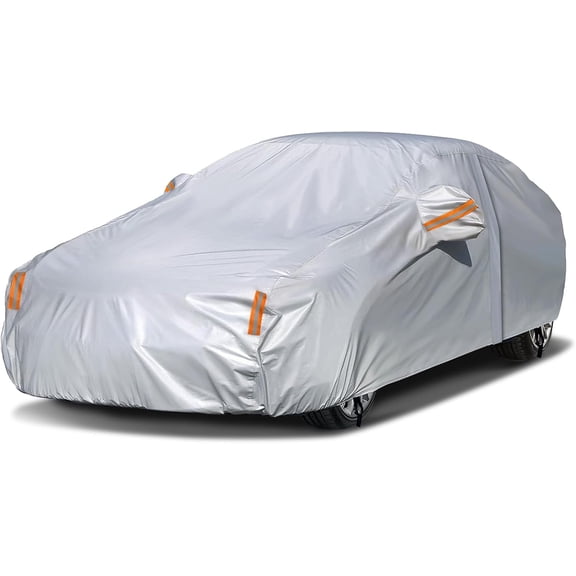 Sedan Car Cover Waterproof Heavy Duty All Weather Protection Snow Anti-UV Windproof Outdoor Full Car Cover Fit for Automobiles BMW/Mercedes-Benz/Honda (172-183 inch)