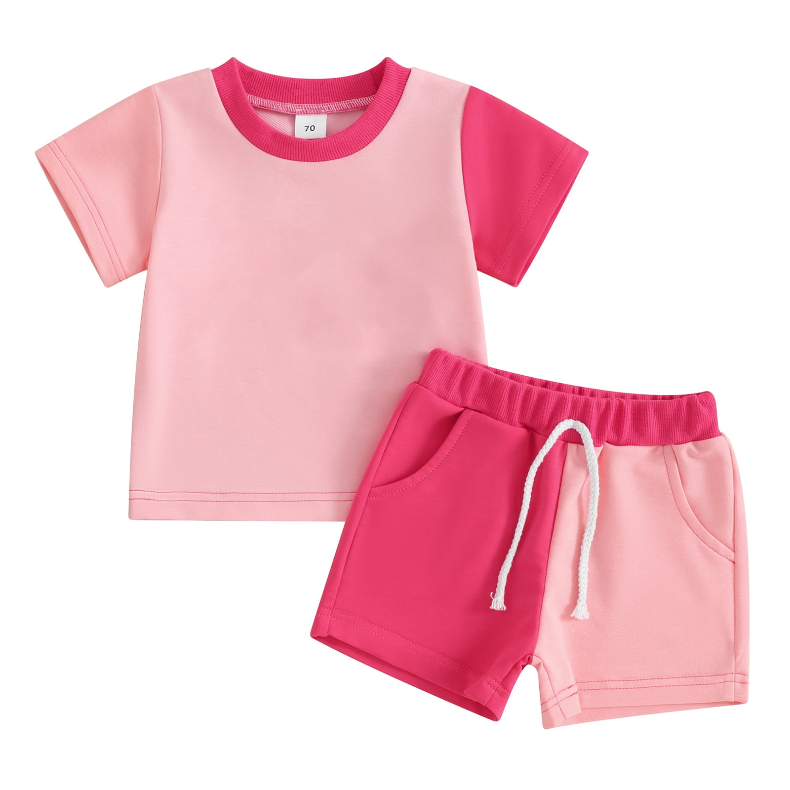 Sedceaty Baby 2Pcs Summer Outfits Short Sleeve Contrast Color Tops and ...