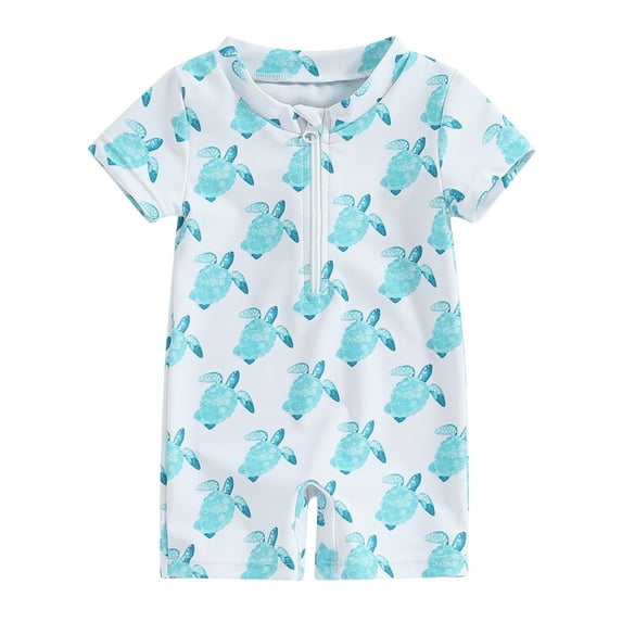 Sedceaty Kid Toddler Baby Boys Rash Guard One-Piece Swimsuit Rompers,0 3 6 12 18 Months 2T 3T 4T Zipper Short Sleeve Turtle/Shark Print Swimwear