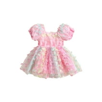 Sedceaty Kids Toddler Girl Princess Dress, Short Puff Sleeve 3D Butterfly Tulle A-line Dress 6M-5T