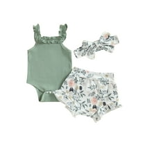 Sedceaty Newborn Infant Baby Girls Summer Clothes Set,0-18 Months Sleeveless Flower Print Romper and Shorts with Hairband 3Pcs Outfits