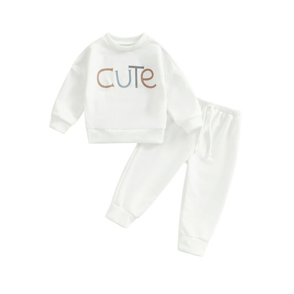 Sedceaty Toddler Patchwork 2Pcs Outfits, Capital Letter Print Long Sleeve Round Neck Pullover + Elastic Drawstring Casual Trousers