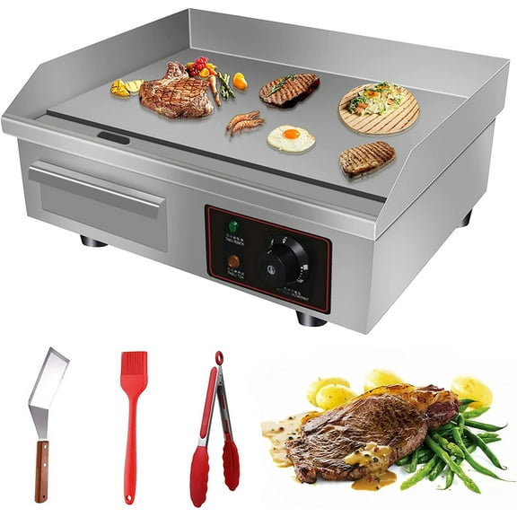 Sedeke 110V 3000W 22" Commercial Electric Countertop Griddle Flat Top Grill Hot Plate BBQ,Adjustable Thermostatic Control,Stainless Steel Restaurant Grill for Kitchen