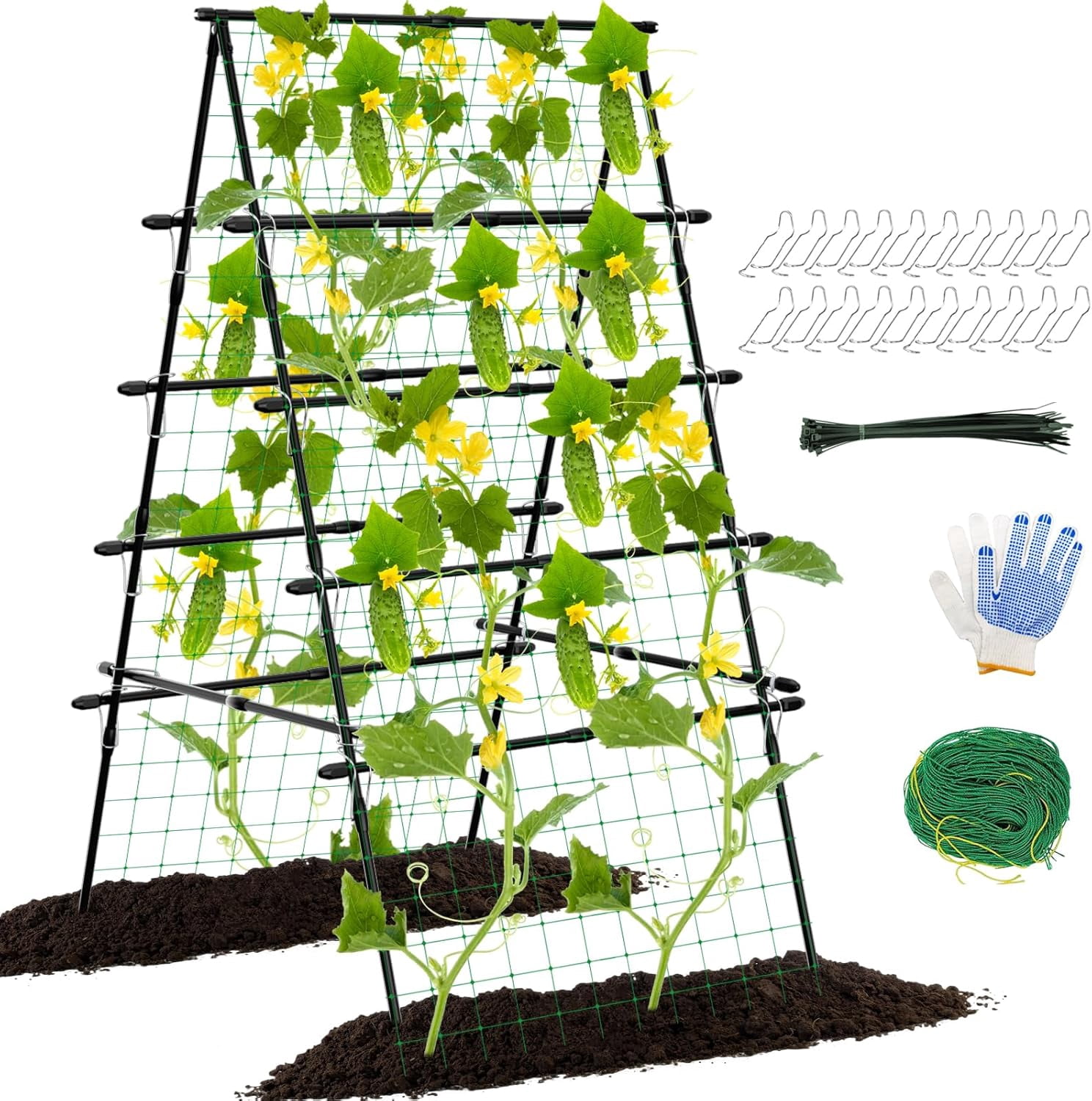 Sedeke 6ft Cucumber Trellis for Raised Bed, Garden Trellis for Climbing Plants Outdoor, A Frame Metal Trellis Support with Net for Vegetables Vines