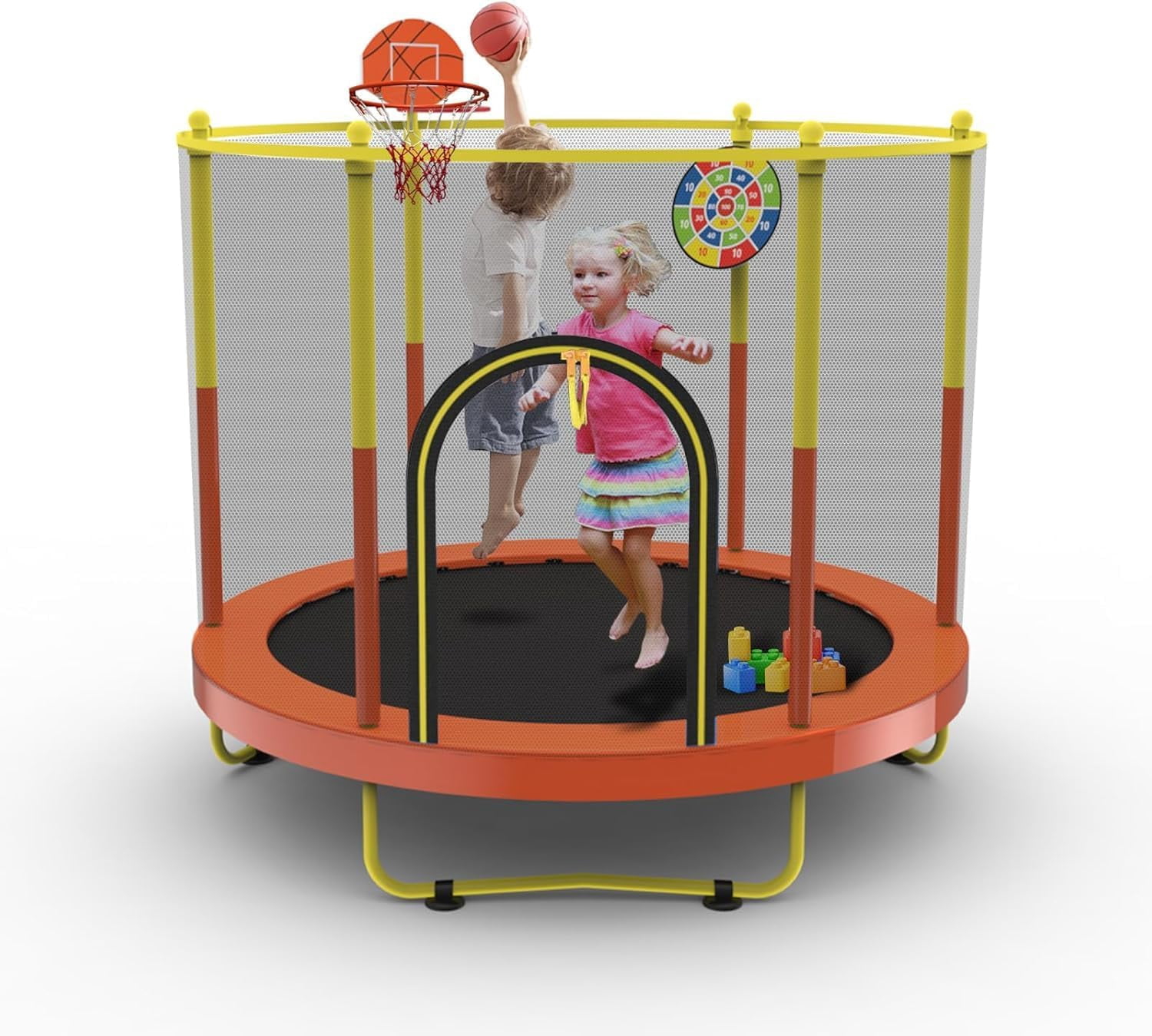 Sedeke 72" Trampoline for Kids with Net,6 FT Indoor & Outdoor Small Toddler Trampoline with Basketball Hoop & Dart Board for Ages 1-8, Gifts for Boys & Girls, Baby Toddler Christmas Toys