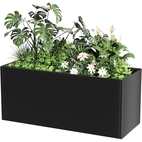 Sedeke Black Long Metal Cube Planter for Outdoor Plants 15" W x 38" L x 16.25" H, Heavy Duty Steel Rectangular Planter Box with Removable Insert Shelf, Modern Décor for Outside, Indoor, Garden