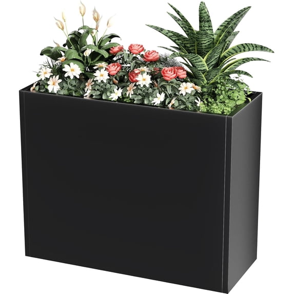 Sedeke Black Tall Metal Cube Planter for Outdoor Plants 36" L x 12" W x 26" H, Heavy Duty Steel Large Planter Box with Removable Insert Shelf, Modern Décor